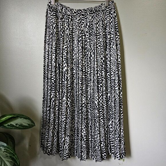 EUC VINTAGE EVAN PICONE ACCORDION BLACK WHITE PRINT MAXI SKIRT SIZE 8 / M - Picture 1 of 12